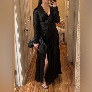 Black silk maxi wrap dress